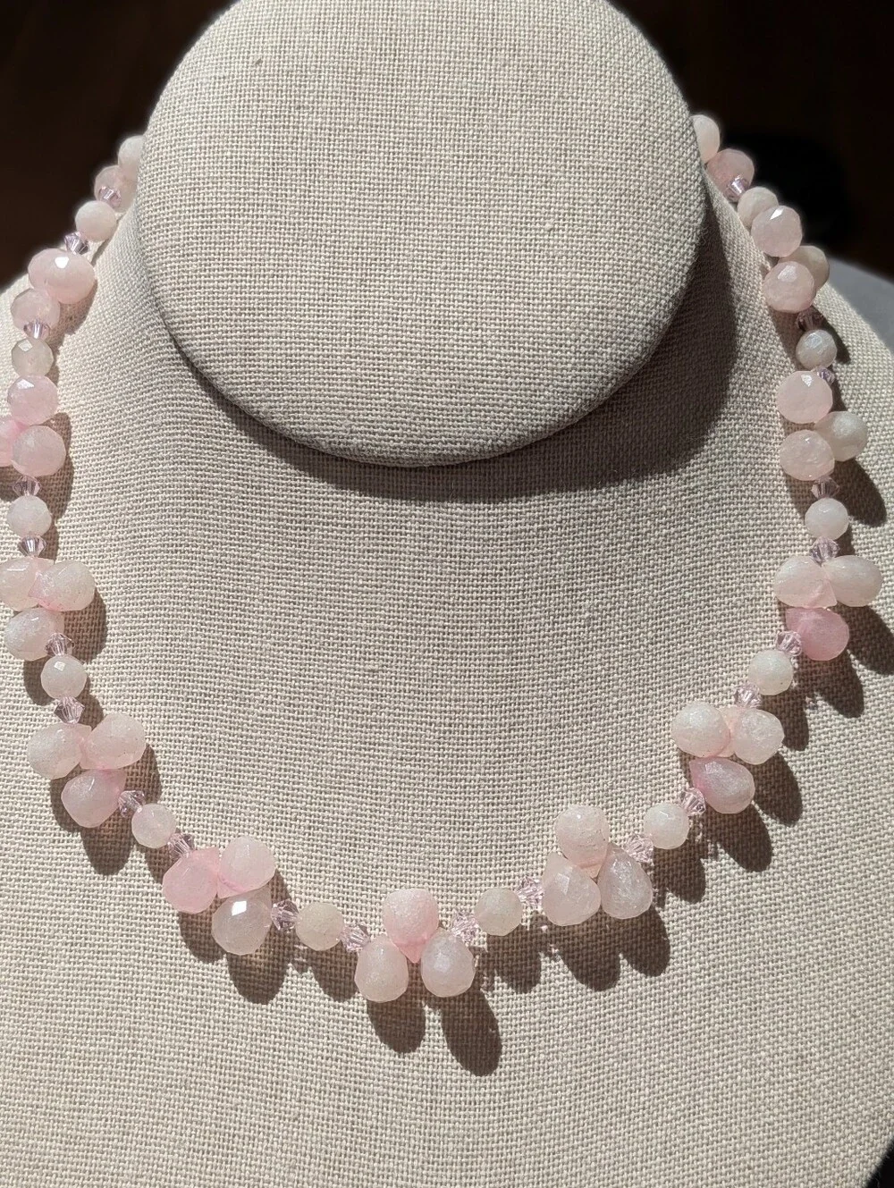 🌸 Artisan Rose Quartz & Crystal Necklace — Sterling Silver Clasp